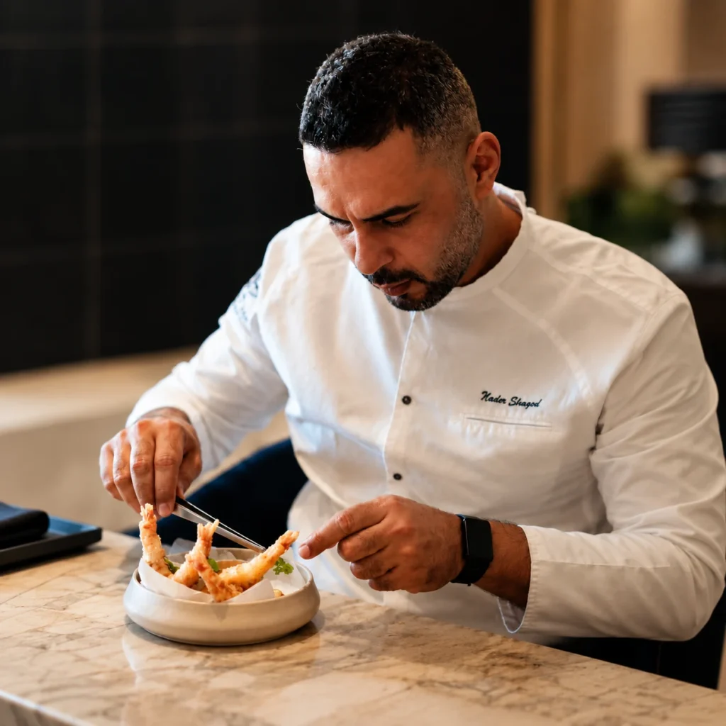 Chef preparing gourmet dish in Dubai